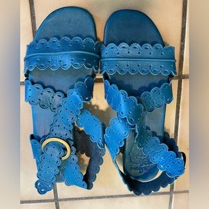 Blue leather sandals